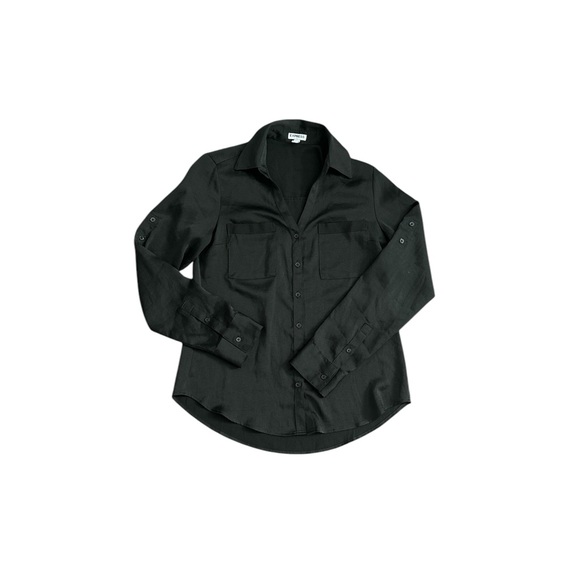 Express black satin long sleeve button down blouse - Picture 2 of 3